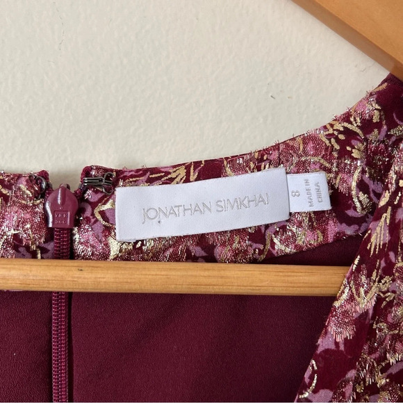 JONATHAN SIMKHAI Metallic Silk Jacquard Puff-Sleeve Sheath Dress Size 8 - Picture 6 of 10